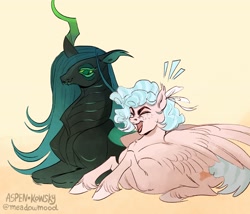 Size: 3500x3000 | Tagged: safe, artist:meadowmood, cozy glow, queen chrysalis, changedling, changeling, changeling queen, pegasus, pony, a better ending for chrysalis, a better ending for cozy, doodle, female, mommy chrissy, older, older cozy glow, open mouth