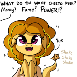 Size: 1280x1280 | Tagged: safe, artist:tjpones, part of a set, adagio dazzle, human, pony, siren, equestria girls, adoragio, cute, dialogue, floppy ears, hand, holding a pony, looking at you, looking up, offscreen character, open mouth, pov, shaking, sharp teeth, shivering, simple background, smiling, tail wag, teeth, tiny ponies, what do you want, white background, yes