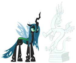 Size: 900x741 | Tagged: safe, artist:emper24, edit, discord, queen chrysalis, changeling, changeling queen, draconequus, pony, the return of harmony, a better ending for chrysalis, a worse ending for discord, alternate ending, alternate scenario, alternate universe, bad end, character development, cute, cutealis, duo, emotionless, faic, fangs, female, former queen chrysalis, good end, happy, irony, male, mare, meme, meta, petrification, redemption, reformed, role reversal, scared, simple background, smiling, spread wings, standing, statue, statue discord, transparent background, turned to stone, vector, vector edit, what if, when she smiles, wings