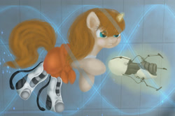 Size: 3062x2028 | Tagged: safe, artist:sa-loony, derpibooru import, pony, chell, ponified, portal, portal (valve), portal gun, solo