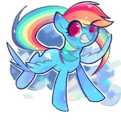 Size: 700x700 | Tagged: safe, artist:fin07, derpibooru import, rainbow dash, pegasus, pony, cloud, colored pupils, cute, dashabetes, female, mare, pixiv, smiling, solo