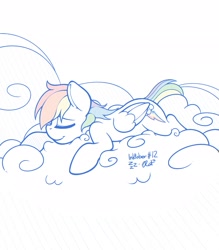 Size: 1791x2048 | Tagged: safe, artist:ratofdrawn, rainbow dash, pegasus, pony, cloud, inktober, nap, simple background, solo