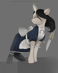 Size: 700x875 | Tagged: safe, artist:evehly, derpibooru import, pony, unicorn, 2016, alice, alice in wonderland, alice madness returns, american mcgee's alice, commission, knife, ponified, video game