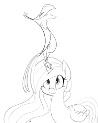 Size: 1280x1609 | Tagged: safe, artist:pabbley, philomena, princess celestia, alicorn, pony, grayscale, monochrome, open mouth, simple background, smiling, white background