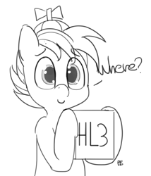 Size: 1280x1496 | Tagged: safe, artist:pabbley, button mash, pony, bipedal, half life 3, monochrome, solo