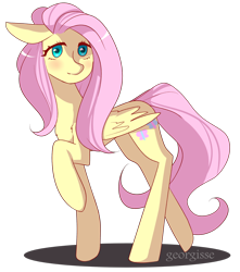 Size: 840x951 | Tagged: safe, artist:georgisse-tyan, derpibooru import, fluttershy, pegasus, pony, blushing, female, mare, raised hoof, raised leg, simple background, solo, tallershy, transparent background