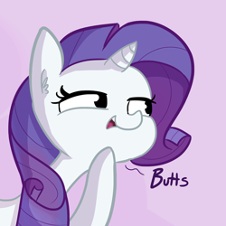 Size: 1280x1280 | Tagged: safe, artist:tjpones, rarity, pony, unicorn, butts, dialogue, ear fluff, funny, gradient background, lewd, noblewoman's laugh, open mouth, purple background, simple background, smiling, smug, solo, uncouth