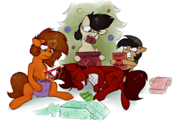 Size: 3030x2106 | Tagged: safe, artist:marsminer, oc, oc only, oc:keith, oc:mars miner, oc:pluto ellipse, oc:venus spring, cheerwine, christmas, clothes, crotchless panties, game console, lingerie, marspring, minecraft, panties, present, underwear