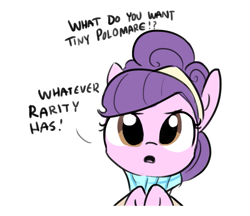 Size: 935x807 | Tagged: safe, artist:tjpones, suri polomare, earth pony, pony, colored sketch, cute, dialogue, envy, female, implied rarity, offscreen character, open mouth, simple background, sketch, solo, suribetes, what do you want, white background