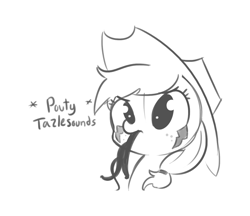 Size: 935x807 | Tagged: safe, artist:tjpones, applejack, earth pony, monster pony, original species, pony, tatzlpony, :p, cute, descriptive noise, frown, horse noises, meme, monochrome, pouting, simple background, sketch, solo, sound effects, species swap, tatzljack, tongue out, white background