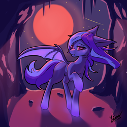 Size: 2100x2100 | Tagged: safe, artist:cinnamonnnnn, derpibooru import, oc, bat pony, pony, moon, night, solo, stars