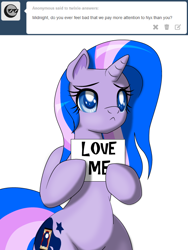 Size: 600x800 | Tagged: safe, artist:dekomaru, oc, oc only, oc:midnight, ask, love me, solo, tumblr, tumblr:ask twixie