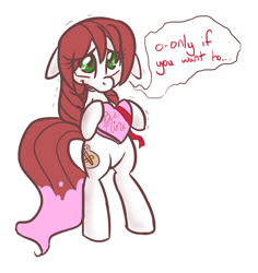 Size: 1008x1068 | Tagged: safe, artist:jessy, oc, oc only, oc:palette swap, earth pony, pony, be mine, bipedal, blushing, simple background, solo, tumblr:ask palette swap, valentine, white background