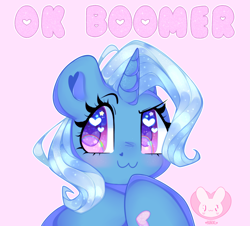 Size: 4283x3870 | Tagged: safe, artist:bunxl, derpibooru import, trixie, pony, unicorn, :3, cute, diatrixes, digital art, female, heart eyes, heart nostrils, mare, meme, ok boomer, rainbow eyes, smiling, solo, wingding eyes