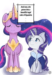 Size: 1024x1455 | Tagged: safe, artist:kingkero, derpibooru import, princess twilight 2.0, rarity, twilight sparkle, twilight sparkle (alicorn), alicorn, pony, unicorn, comic:my little unicorn, the last problem, blushing, comic, female, lesbian, older, older rarity, older twilight, rarilight, shipping, skunk stripe