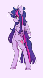 Size: 365x666 | Tagged: safe, artist:demiistar, derpibooru import, twilight sparkle, twilight sparkle (alicorn), alicorn, semi-anthro, bipedal, colored hooves, cute, ear fluff, female, mare, pink background, simple background, smiling, solo, twiabetes