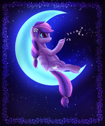 Size: 1352x1620 | Tagged: safe, artist:9de-light6, oc, oc only, oc:moonlight blossom, pegasus, pony, crescent moon, moon, solo, tangible heavenly object, transparent moon