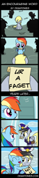 Size: 850x3763 | Tagged: safe, artist:drawponies, edit, derpy hooves, rainbow dash, pegasus, pony, :d, crying, cute, eyes closed, female, frown, hug, mare, mouth hold, no u, open mouth, sitting, smiling, ur a faget