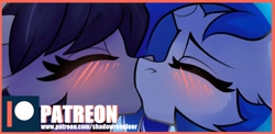 Size: 1024x500 | Tagged: safe, artist:shadowreindeer, derpibooru import, dj pon-3, octavia melody, vinyl scratch, earth pony, pony, unicorn, advertisement, cropped, female, kissing, lesbian, mare, patreon, patreon logo, patreon preview, scratchtavia, shipping