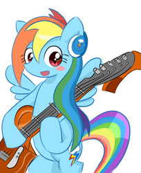 Size: 1468x1795 | Tagged: safe, artist:timorikawa, rainbow dash, pegasus, pony, guitar, headphones, pixiv, solo