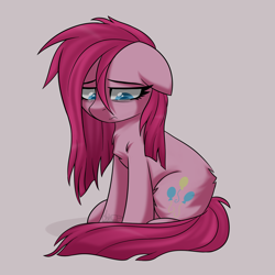 Size: 1500x1500 | Tagged: safe, artist:vale-bandicoot96, derpibooru import, pinkie pie, earth pony, pony, chest fluff, crying, cute, floppy ears, fluffy, leg fluff, messy mane, pinkamena diane pie, sad, sadorable, sitting, solo