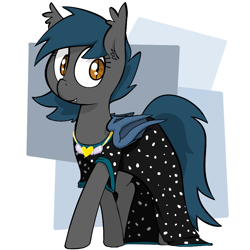 Size: 900x900 | Tagged: source needed, safe, artist:whydomenhavenipples, oc, oc only, oc:speck, bat pony, pony, clothes, dress