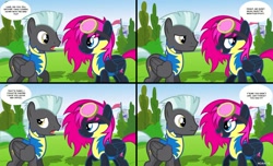 Size: 1146x697 | Tagged: safe, artist:noah-x3, thunderlane, oc, oc:neon flare, pegasus, pony, clothes, comic, duckery in the comments, duo, female, male, mare, stallion, uniform, wonderbolt trainee uniform