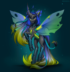 Size: 1269x1300 | Tagged: safe, artist:margony, derpibooru import, oc, oc only, oc:queen apicula, changeling, changeling queen, fanfic:off the mark, changeling queen oc, commission, fanfic art, female, rearing, solo