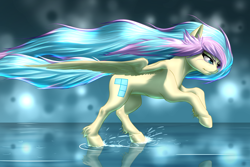 Size: 3000x2000 | Tagged: safe, artist:mykegreywolf, oc, oc only, oc:legendary, pegasus, pony, heterochromia, running, solo, water