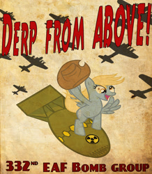 Size: 1333x1527 | Tagged: safe, artist:panzerforge, artist:smashinator, derpy hooves, atomic bomb, bomber, cowboy hat, death from above, derp, derp from above, dr. strangelove, hat, nuclear weapon, propaganda, propaganda poster, recruitment poster, riding, riding a bomb, solo, weapon