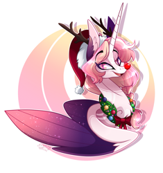 Size: 2229x2369 | Tagged: safe, artist:sugaryicecreammlp, derpibooru import, oc, oc:sunny moonlight, alicorn, pony, alicorn oc, antlers, chest fluff, colored wings, ear fluff, female, gradient wings, looking at you, magical lesbian spawn, offspring, parent:rainbow dash, parent:twilight sparkle, parents:twidash, wings, wreath