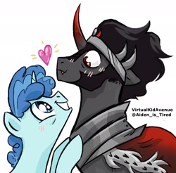 Size: 2370x2331 | Tagged: safe, artist:aiden_is_tired, artist:virtualkidavenue, derpibooru import, king sombra, party favor, pony, unicorn, blushing, crack shipping, gay, heart, looking at each other, male, party sombra, shipping
