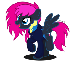 Size: 972x822 | Tagged: safe, artist:noah-x3, oc, oc only, oc:neon flare, pegasus, pony, clothes, hoodie, solo, teenager, wonderbolt trainee uniform