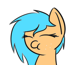 Size: 948x821 | Tagged: safe, artist:neuro, oc, oc only, oc:little league, earth pony, /mlp/, 4chan, bust, chewing, eyes closed, female, filly, freckles, simple background, solo, white background