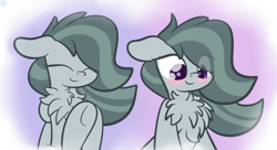 Size: 2816x1536 | Tagged: safe, artist:kimjoman, derpibooru import, marble pie, earth pony, pony, blushing, chest fluff, cute, excessive chest fluff, eye clipping through hair, eyes closed, female, floppy ears, marblebetes, mare, smiling, weapons-grade cute