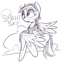 Size: 500x508 | Tagged: safe, artist:inlucidreverie, oc, oc only, oc:night sky, monochrome, sketch, solo