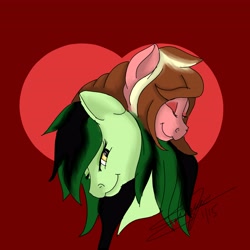 Size: 5100x5100 | Tagged: safe, artist:littlewolfstudios, oc, oc only, oc:dusty luck, oc:mistress foxxie hearts, pony, absurd resolution, couple, cuddling, female, hug, love, mare, neck nuzzle, nuzzling, oc x oc, shipping, snuggling, valentine