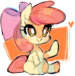 Size: 516x525 | Tagged: safe, artist:kunaike, derpibooru import, apple bloom, earth pony, pony, abstract background, adorabloom, blank flank, cute, female, filly, heart, heart eyes, sitting, solo, wingding eyes