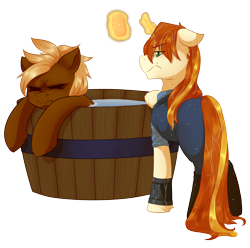 Size: 2304x2285 | Tagged: safe, artist:mylittlesheepy, oc, oc only, oc:caltrop, oc:greaser, fallout equestria, fallout equestria: outlaw, bath, commission