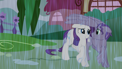 Size: 1024x576 | Tagged: safe, rarity, oc, oc:kydose, pegasus, pony, unicorn, love, ponyville, rain, raridose, shipping, spread wings, wing umbrella