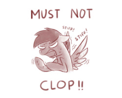 Size: 1280x1024 | Tagged: safe, artist:sugar morning, oc, oc only, oc:slipstream, pegasus, pony, angry, clopping, cute, floppy ears, frown, frustrated, funny, glare, hoof hold, hooves, implied masturbation, male, monochrome, ponies, shivering, simple background, sketch, spread wings, stallion, struggling, sweat, text, white background, white eyes, wingboner, wings