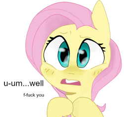 Size: 516x487 | Tagged: safe, artist:meowing-ghost, fluttershy, pegasus, pony, bananahush, cute, fuck you, image macro, meme, reaction image, simple background, solo, vulgar, white background