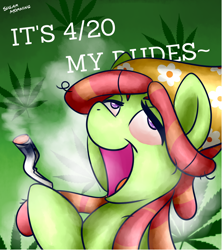 Size: 1600x1800 | Tagged: safe, artist:sugar morning, derpibooru exclusive, tree hugger, 4/20, 420, bust, drugs, high, marijuana, open mouth, portrait, red eyes, smoke, smoke weed everyday, smoking, tree stoner