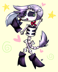 Size: 1024x1280 | Tagged: safe, artist:sugar morning, derpibooru exclusive, skellinore, skeleton pony, the break up breakdown, axe, blushing, bone, boots, cute, dungeons and dragons, female, heart, mare, ogres and oubliettes, shoes, simple background, skeleton, skeleton waifu, skellibetes, smiling, solo, standing, stars, weapon