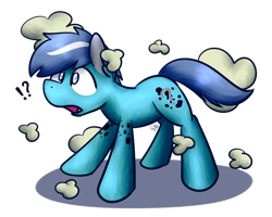 Size: 1280x1024 | Tagged: safe, artist:sugar morning, oc, oc only, oc:michael, pony, commission, confused, funny, male, ponified, poof, shocked, simple background, smoke, solo, stallion, standing, transparent background, weird