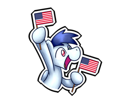 Size: 1280x1024 | Tagged: safe, artist:sugar morning, oc, oc only, oc:slipstream, pegasus, pony, 4th of july, amareica, cute, flag, holiday, male, mini flag, open mouth, simple background, solo, stallion, sticker, transparent background, united states, yelling