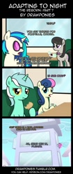 Size: 580x1378 | Tagged: safe, artist:drawponies, artist:terminuslucis, bon bon, dj pon-3, lyra heartstrings, octavia melody, sweetie drops, vinyl scratch, earth pony, pegasus, pony, unicorn, comic:adapting to night, comic:adapting to night: the reborn, cafe, chocolate, comic, food, hot chocolate, muffin