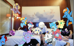 Size: 742x460 | Tagged: safe, artist:silver fox, derpibooru exclusive, oc, human, pony, bed, china, china ponycon, chinese, group, group photo, hotel, hotel room, irl, irl human, meme, photo, sya's moon, wm club