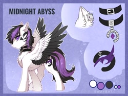 Size: 1280x960 | Tagged: safe, artist:swaybat, oc, oc:midnight abyss, pony, accessories, collar, male, reference sheet, solo, stallion