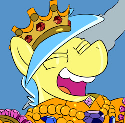 Size: 642x632 | Tagged: safe, artist:sugar morning, oc, oc only, oc:lost thunder, bust, crown, gold, golden, jewelry, laughing, male, portrait, regalia, remake, simpsons did it, stallion, the simpsons